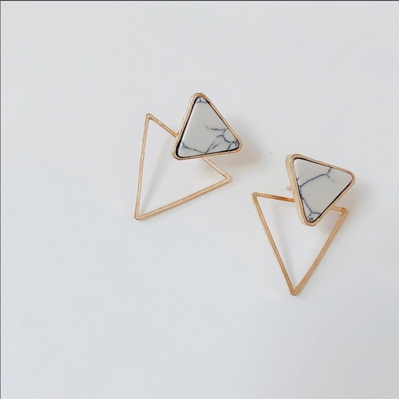 Geometric Dangle Drop earring with marble patterns - Picture 2 of 12